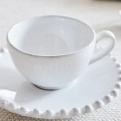 Costa Nova Pearl White Stoneware Coffee Cup & Saucers (Set of 4)
