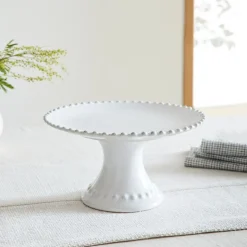 Costa Nova Pearl White Stoneware Footed Plate