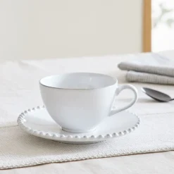 Costa Nova Pearl White Stoneware Teacup & Saucers (Set of 4)