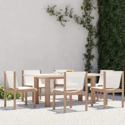 Cusco Outdoor Concrete Dining Table (74") & Stacking Dining Chairs Set