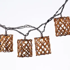 Decorative 10-Piece Rattan String Lights - Cylinder