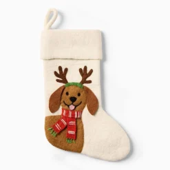 Dog with Antlers Felt Stocking