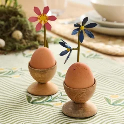 Easter Wooden Floral Egg Cups (Set of 2)