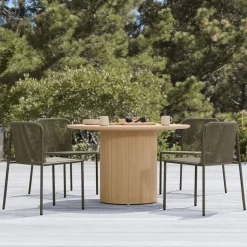 Ellington Outdoor Terrawood Round Dining Table & Oceana Side Dining Chairs Set