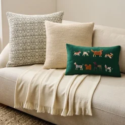 Embroidered Pups Pillow Cover & Throw Set