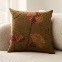Embroidered Ribbed Floral Pillow Cover