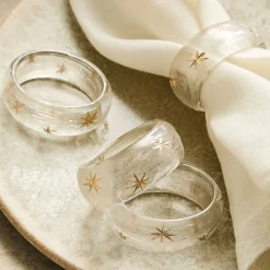 Etched Glass Snowflake Napkin Ring Sets
