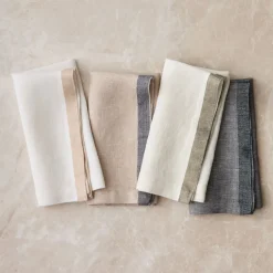 European Linen Contrast Border Napkins (Set of 4)