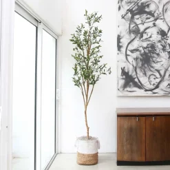 Faux Olive Tree w/ Handmade Jute Basket