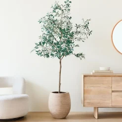 Faux Potted Olive Tree & Curved Round Planter Bundle