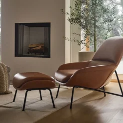 Fillmore Mid-Century Leather Ottoman