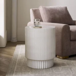 Fluted Ceramic Indoor/Outdoor Side Table (13"–16")