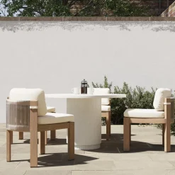 Fluted Outdoor Bistro Table (44") & Porto Side Dining Chairs Set