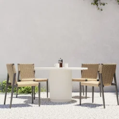 Fluted Outdoor Bistro Table (44") & Ventura Stacking Dining Chairs Set