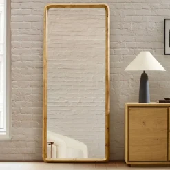 Geo Burled Wood Floor Mirror
