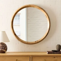 Geo Burled Wood Wall Mirror - Round