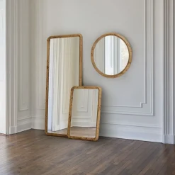 Geo Burled Wood Wall Mirror - Round