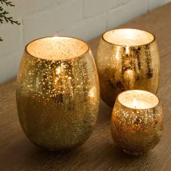 Gold Crackle Mercury Candle Jars - Winter White