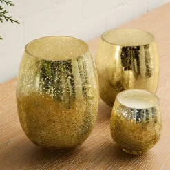 Gold Crackle Mercury Candle Jars - Winter White