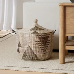 Graphic Millet Lidded Baskets - Black & White