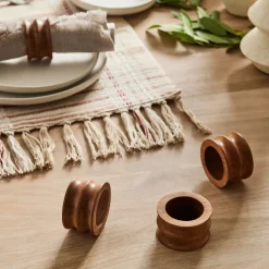 Grooved Wood Napkin Ring Sets