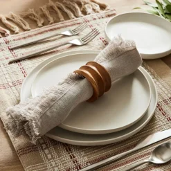 Grooved Wood Napkin Ring Sets