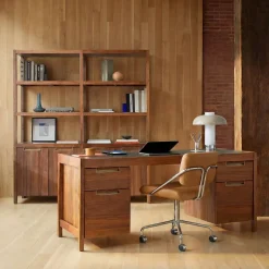 Hughes Desk with File Cabinets (68") & Tall Double Wide Bookcase (34") Set