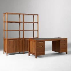 Hughes Desk with File Cabinets (68") & Tall Double Wide Bookcase (34") Set
