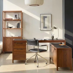 Hughes L-Shaped Desk with File & Storage Cabinets (68") & Tall Bookcase (34") Set