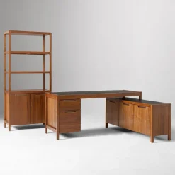 Hughes L-Shaped Desk with File & Storage Cabinets (68") & Tall Bookcase (34") Set