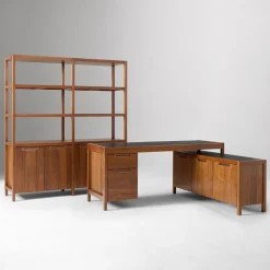 Hughes L-Shaped Desk with File & Storage Cabinets (68") & Tall Double Wide Bookcase Set