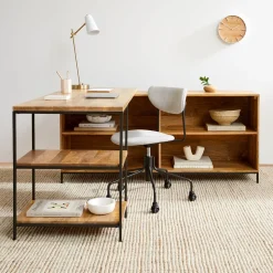 Industrial Storage Modular Desk w/ Open Shelves & Bookcase (64")