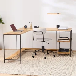 Industrial Storage Modular L-Shaped Desk w/ Open Shelves (64")