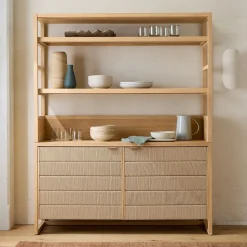Kody Wood & Paper Cord Kitchen Hutch (58")