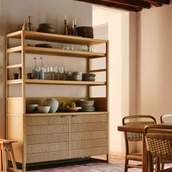 Kody Wood & Paper Cord Kitchen Hutch (58")