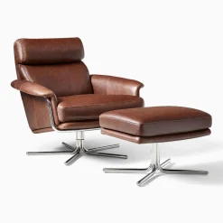 Kristoff Leather Swivel Chair & Ottoman Set