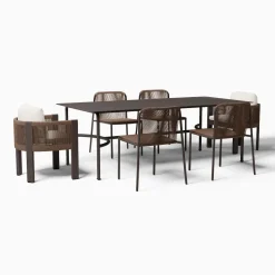 Lagos Dining Table (86") & Porto Aluminum Dining Chairs Set