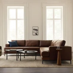 Landon Leather 3-Piece L-Shaped Sectional (102"–122")