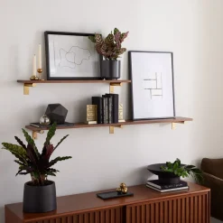 Linear Cool Walnut Wood Wall Shelves with Jordan Brackets
