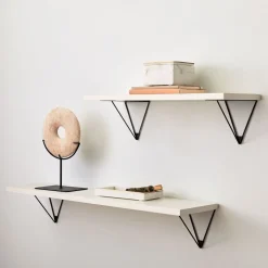 Linear White Lacquer Wall Shelves with Prism Brackets