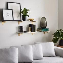 Linear White Lacquer Wall Shelves with Jordan Brackets