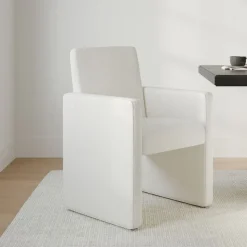 Lofted Boucle Upholstered Dining Arm Chair