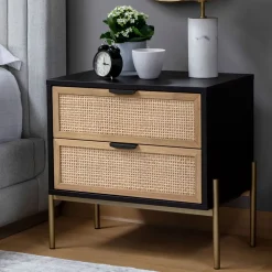 Lofted Rattan & Wood 2-Drawer Nightstand (25.75")