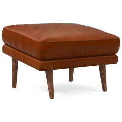 Lucia Leather Ottoman - Wood Legs