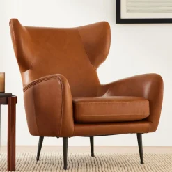 Lucia Leather Wing Chair - Metal Legs