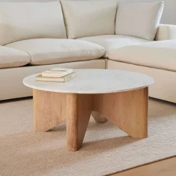 Maddox Solid Wood & Marble Coffee Table (36"–44")