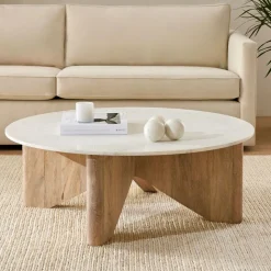 Maddox Solid Wood & Marble Coffee Table (36"–44")