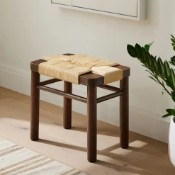 Mahogany Woven Rope Stool (20")