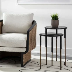 Marble & Wrought Iron Nesting Side Tables (15")