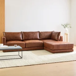 Melbourne Leather 3-Piece Ottoman Sectional (116"–126")